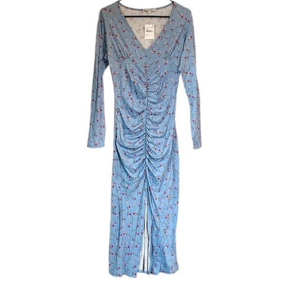 NWT Velvet Torch Blue Floral Long Sleeve Bodycon Maxi Dress - Size: Large - Picture 2 of 9